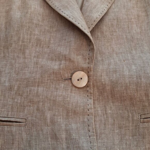 H&M Beige Linen Single-Breasted Blazer With Notched Collar & Shell Buttons SZ 10 - Picture 4 of 8